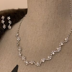 New Silver and Rhinestone Necklace and Earrings